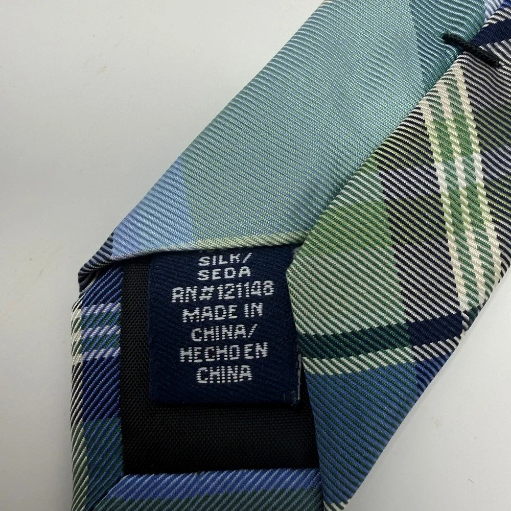 Stafford Mens Blue Green Plaid Silk Necktie Classic Standard Width Tie Spring